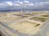 An aerial view of the Accropodes laid out to be placed on the Great Wall of Lagos